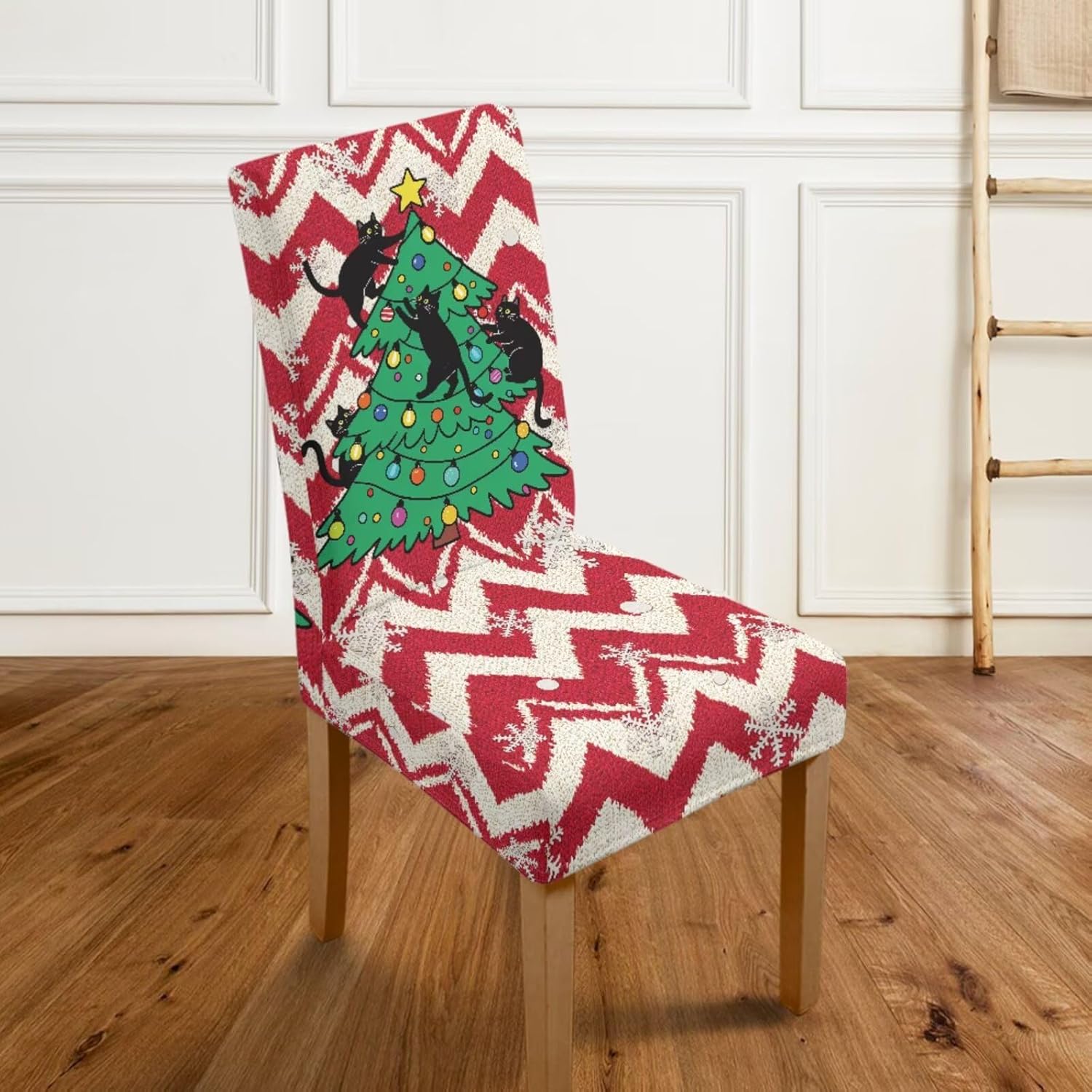Black Cat Tree Christmas Chair Covers Set of 2 Stretch Removable Dining Room Chairs Covers Washable Removable Parsons Chair Slipcover No Arms Non Slip Protectors for Xmas Ceremony Party