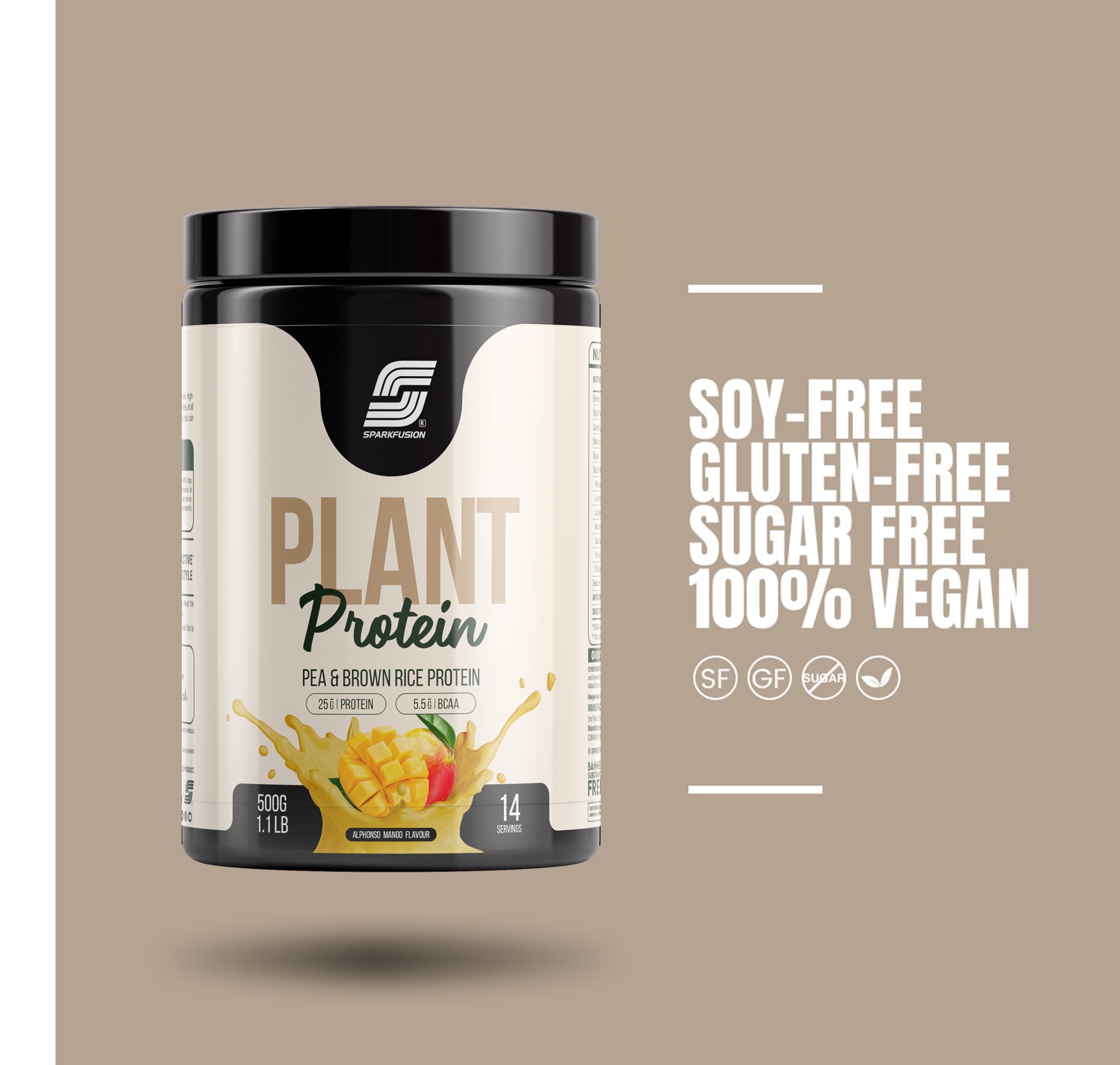 Sparkfusion Plant Protein Powder Organic Isolated Pea & Brown Rice Protein 25 gm Protein Easy To Digest Triple|Alphonso Mango Flavour 500 gm — Amazon image 2