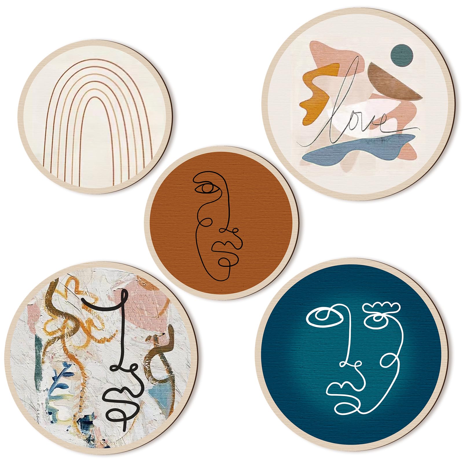 Qunclay 5 Pcs Wall Art Decor Wooden Living Room Wall Decor Bohemian Hanging Farmhouse Geometric 10'' and 8'' Aesthetic Wood Minimalist Posters for