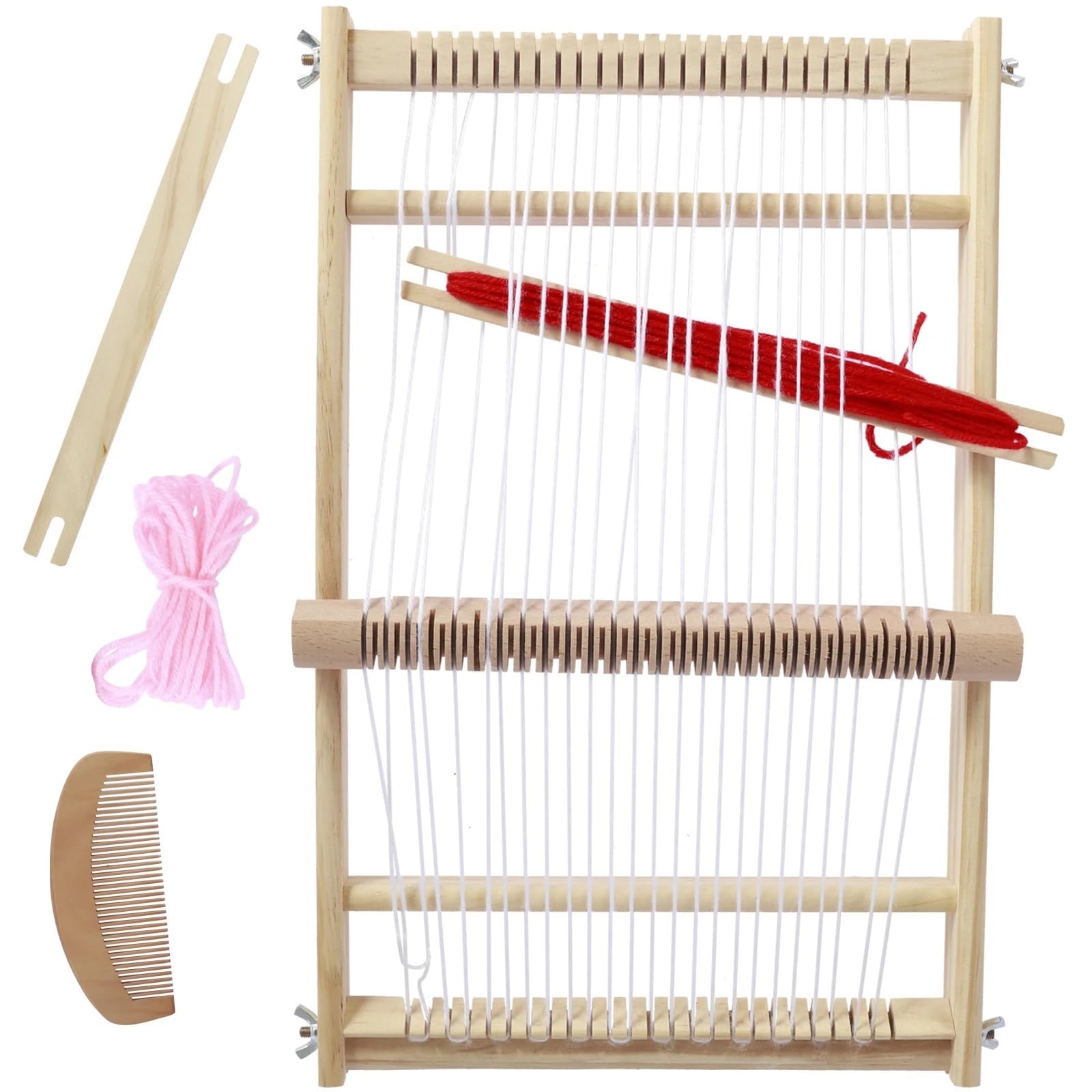 SparklWLeaf Weaving Loom Weaving Loom Kit Wooden Frame Set with 3 Colors Yarns Comb Winder Hand
