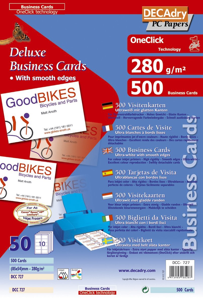 Apli dcc727 – Lote de 500 tarjetas de visita inkjet 85 x 54 mm 280 g Color blanco