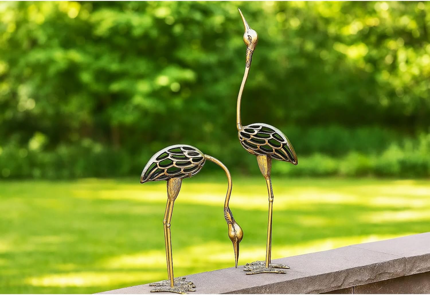 Seraphic Cast Iron Metal Crane/Heron Bird Garden Sculptures Statues for Indoor or Outdoor Lawn Decor, Rustic Bronze, Set of 2