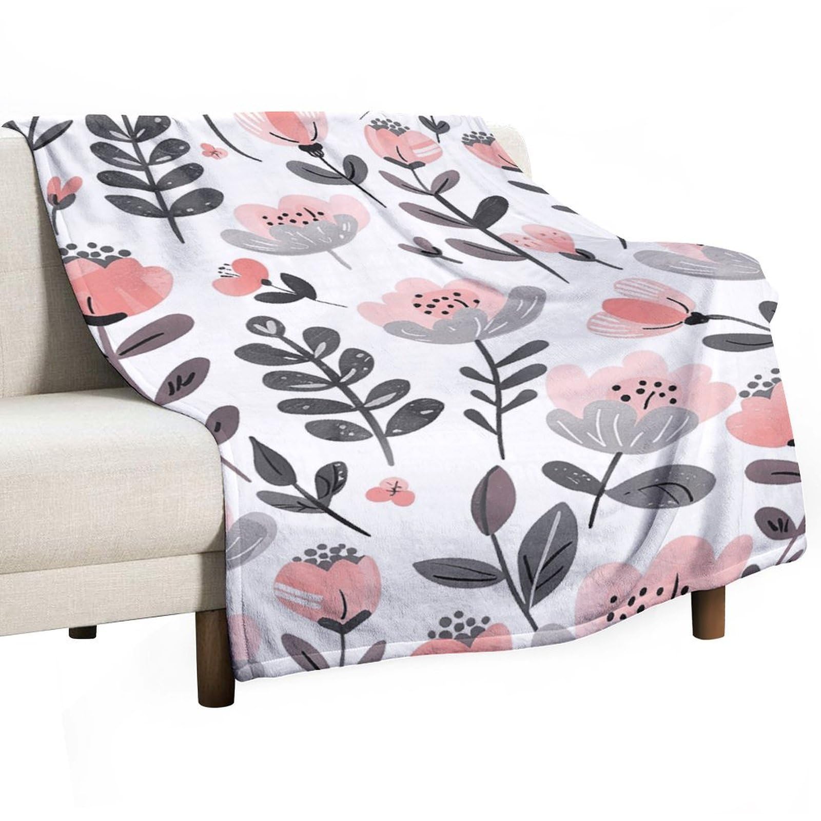 Couverture en flanelle imprimée fleurs de pêcher plaid léger doux pour lit canapé camping voyage