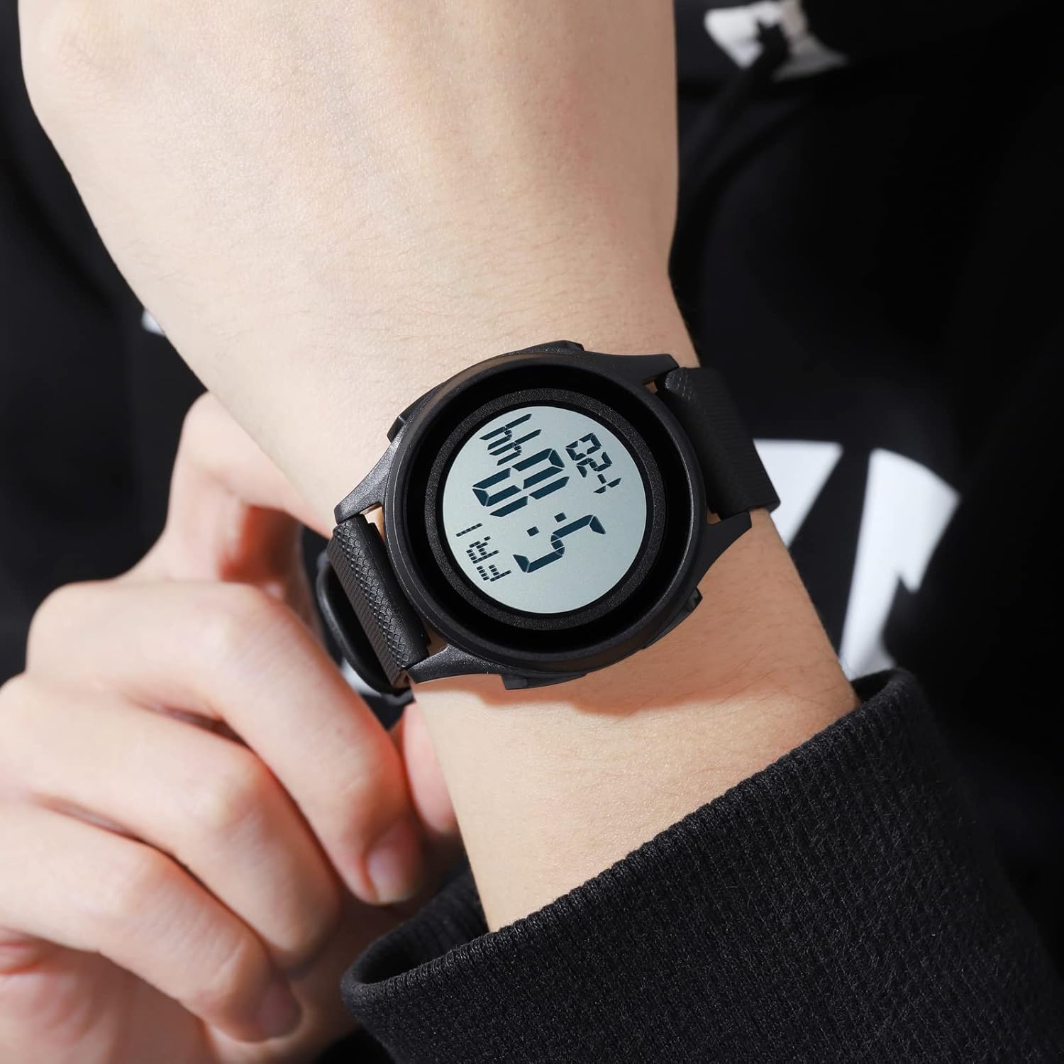 Mens Watch Ultra-Thin Digital Sports Watchs Waterproof Fashion with Stopwatch Alarm Countdown Wrist Watch for Men 1893 Black-White