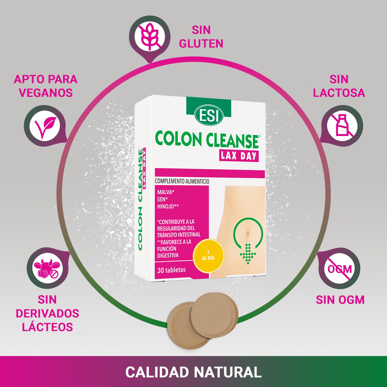 Colon Cleanse Lax Day de ESI | Complemento alimenticio en tabletas para el tránsito intestinal | Con aloe vera, sen, cáscara sagrada y malva