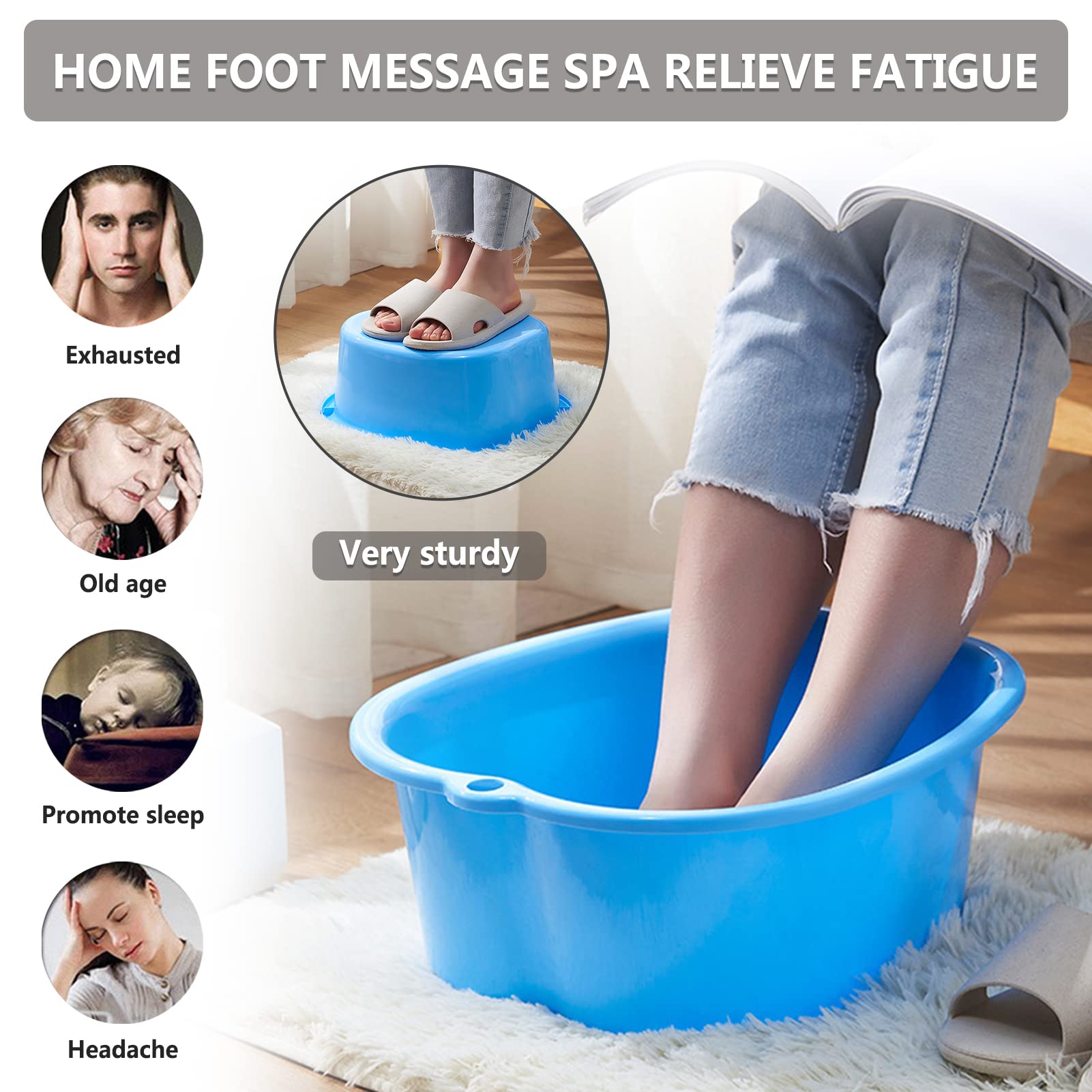 Vasca da bagno grande in plastica spessa pediluvio, pediluvio spa, acqua spa e massaggio ai piedi - vasca per ammollo piedi, unghie e caviglie, pedicure, pedicure, vasca da bagno portatile (viola)