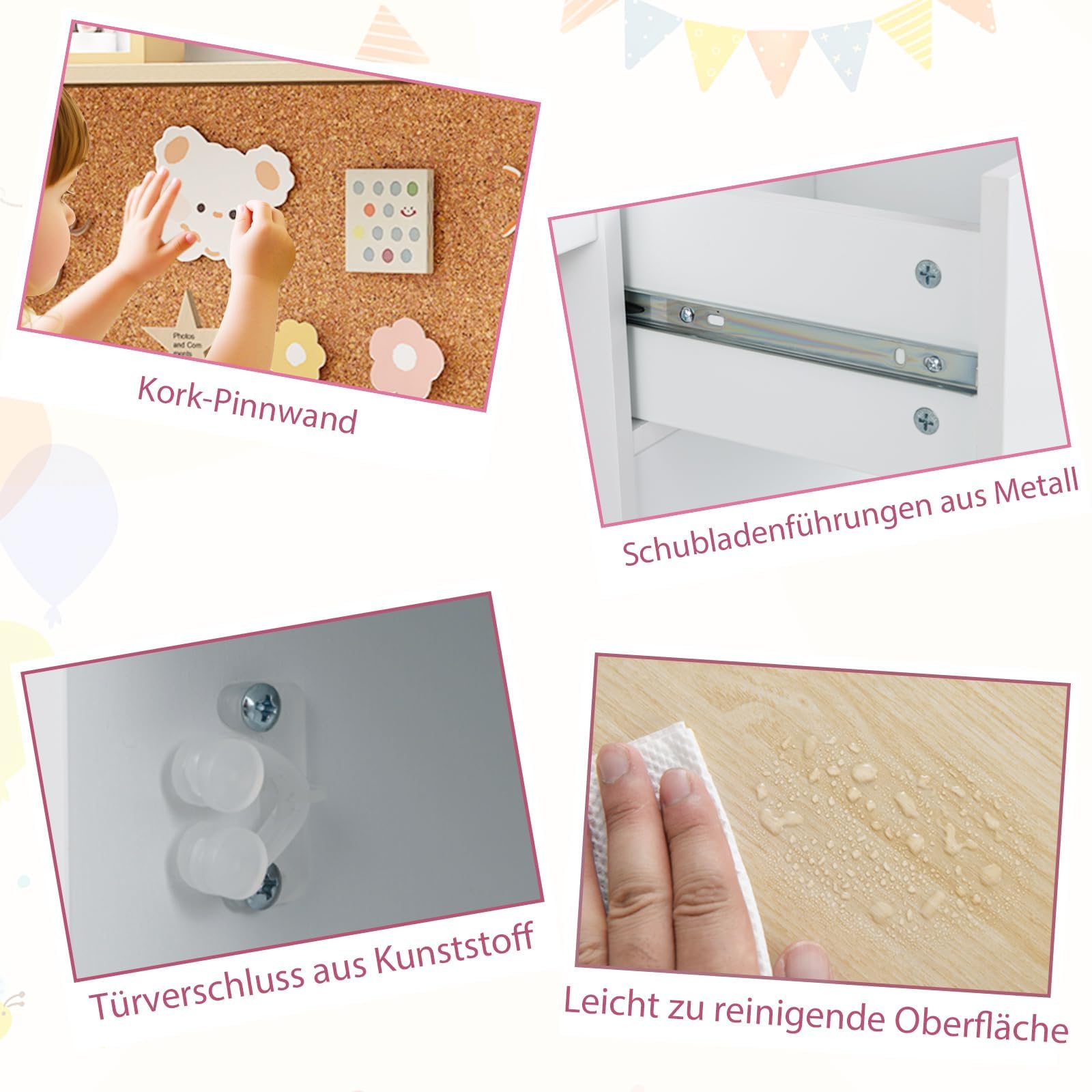 COSTWAY Kinderschreibtsich mit Stuhl, Schreibtisch Kinder aus Holz mit Regalen, Schubladen & Schrank, Jugendschreibtisch für Kinderzimmer, Kindertisch für Jungen, Mädchen ab 3 Jahren (Natur)