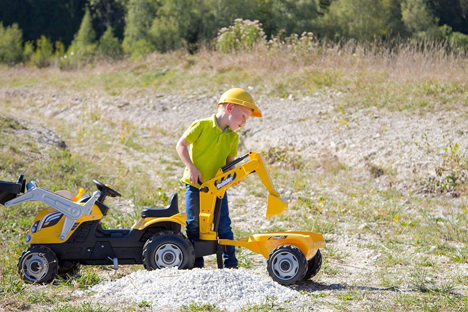 Smoby 7600710301 - Traktor Builder Max - Trettraktor mit Anhänger, Trailer verfügt über Tragkraft von bis zu 25 kg, Schaufel bis zu 3 kg belastbar, Traktor für Kinder ab 3 Jahren, Gelb