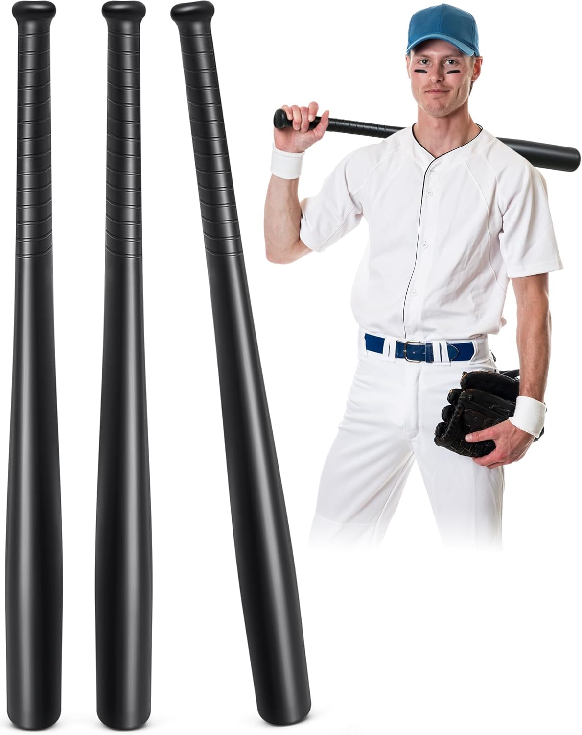 Liliful 3 Pieces Plastic Baseball Bat 29.5 Inch Solid Lightweight Plastic Bat with Molded Grip Handle for Practice Festival Gift Party Decoration Black