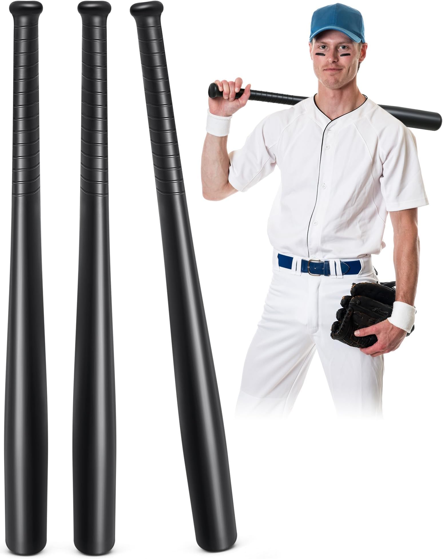 Liliful 3 Pieces Plastic Baseball Bat 29.5 Inch Solid Lightweight Plastic Bat with Molded Grip Handle for Practice Festival Gift Party Decoration