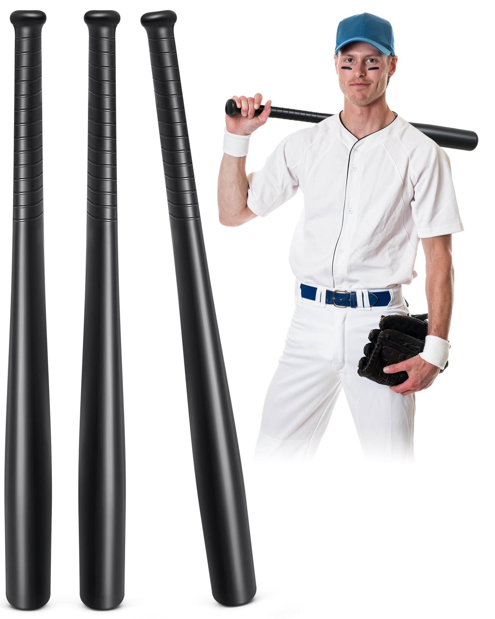 Liliful 3 Pieces Plastic Baseball Bat 29.5 Inch Solid Lightweight Plastic Bat with Molded Grip Handle for Practice Festival Gift Party Decoration