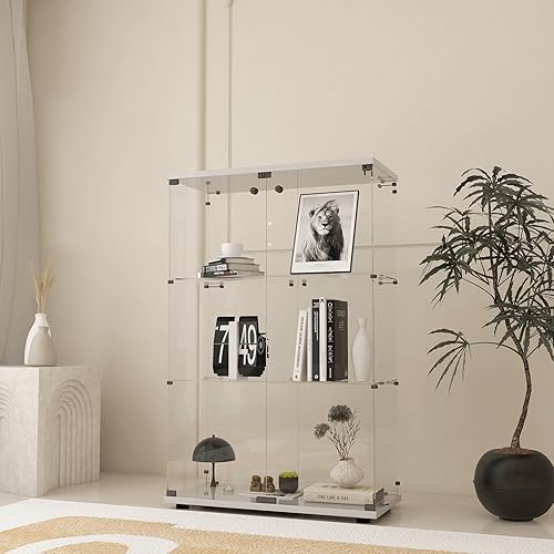 Miniatura 12 de Vitrina de vidrio de 4 niveles con cerradura de metal, Vitrinas Curio de Vidrio Templado de 5mm para Colección, Vitrina de cristal de pie tipo