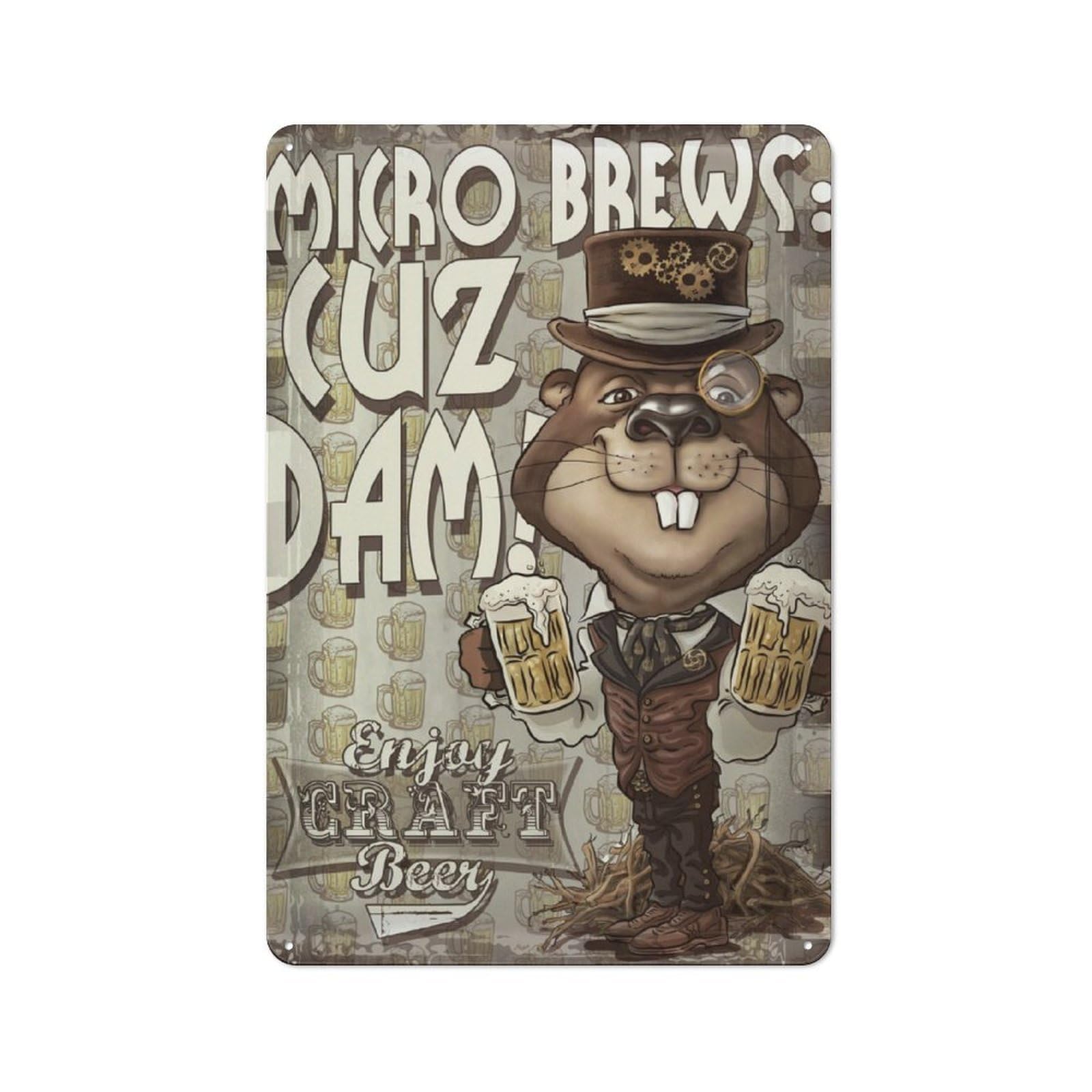 Junmoney Craft Beer Beaver Tin Wall Sign, Bright Printed Design, For Dining Room, Entrance, Cafe Or Christmas Corner, 30X20cm