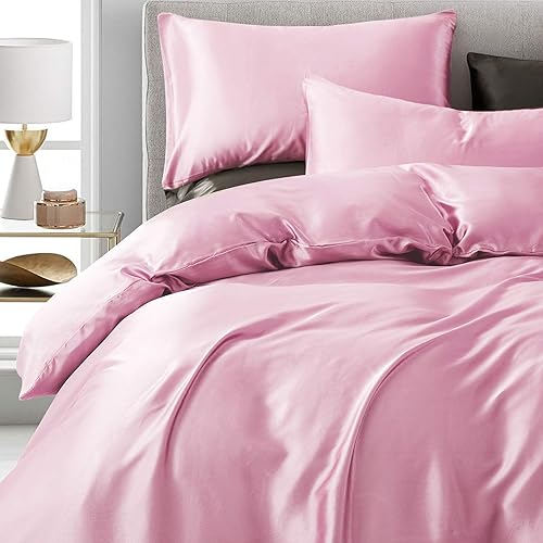 Miniatura 2 de Juego de funda de edredón de satén de 3 piezas, 100% satén de alta densidad, ultra suave seda como satén juego de cama con cremallera y lazos de