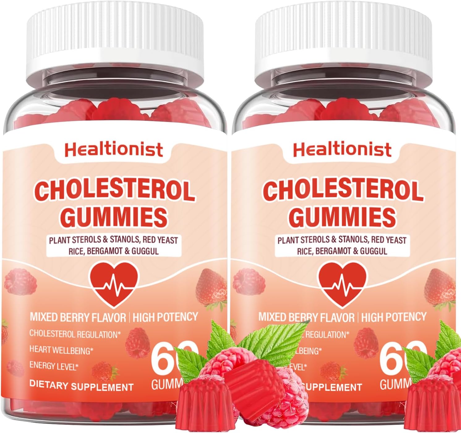 2 Packs Cholesterol Supplements with 2000 Mg Plant Sterols & Stanols, Citrus Bergamot, Red Yeast Rice, Lowering, Mixed Berry Flavor, 120 Counts