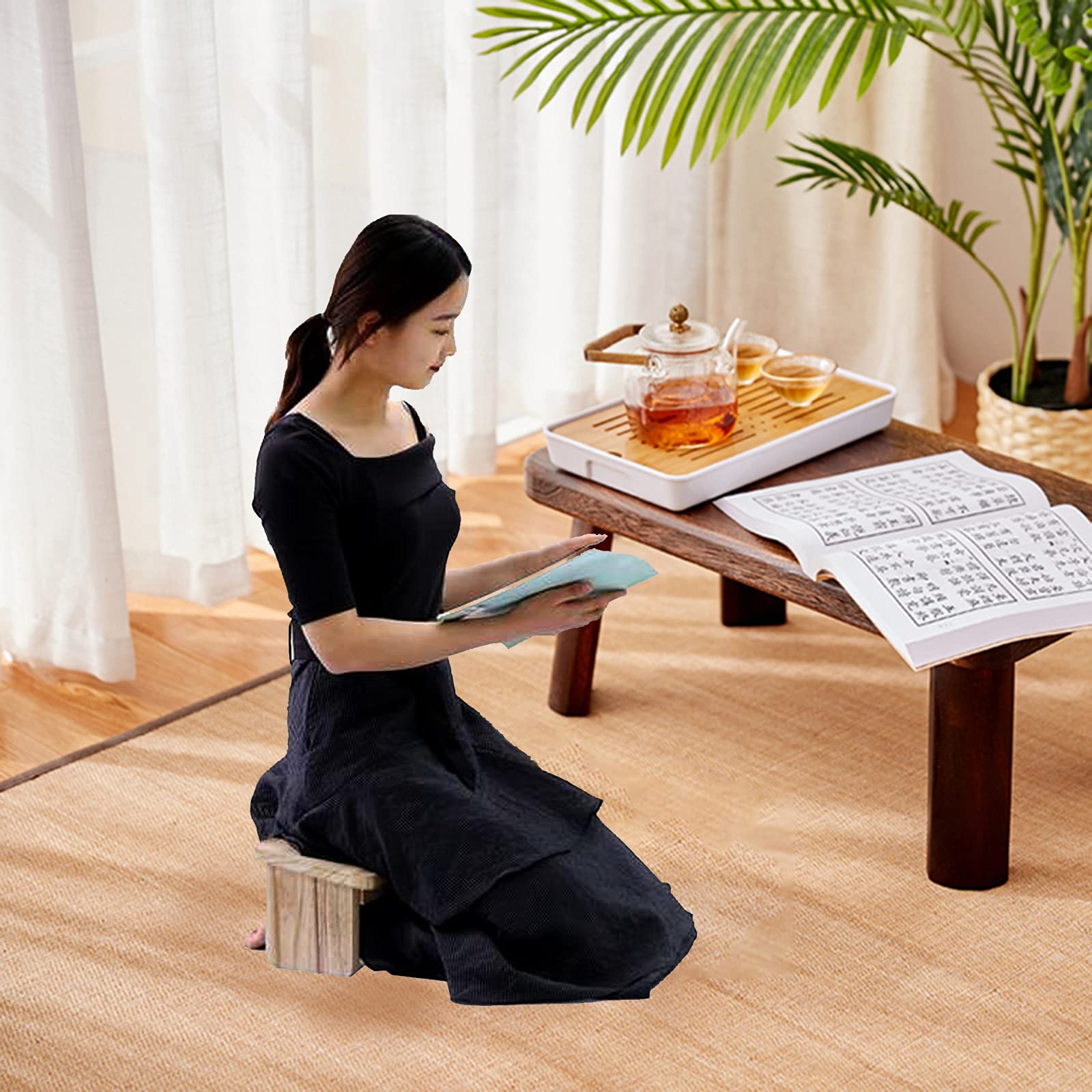Banco de meditación plegable, taburete de rodillas para postura de meditación Zen, banco de yoga para práctica extendida, banco de yoga de madera, taburete de meditación, taburete de oración pleg