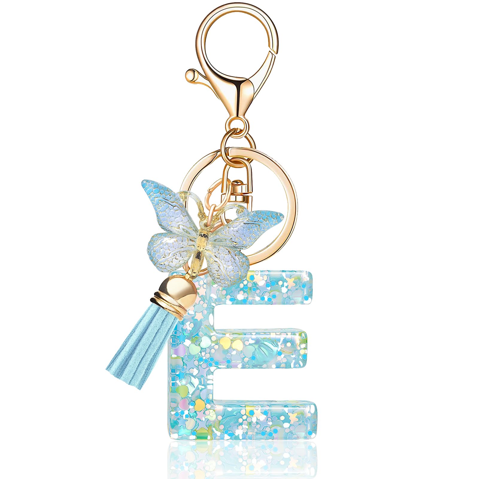 OKAICEN Fashion Alphabet Initial Letter Keychain Tassel Butterfly Pendant Key Ring for Purse Handbags Women Girl