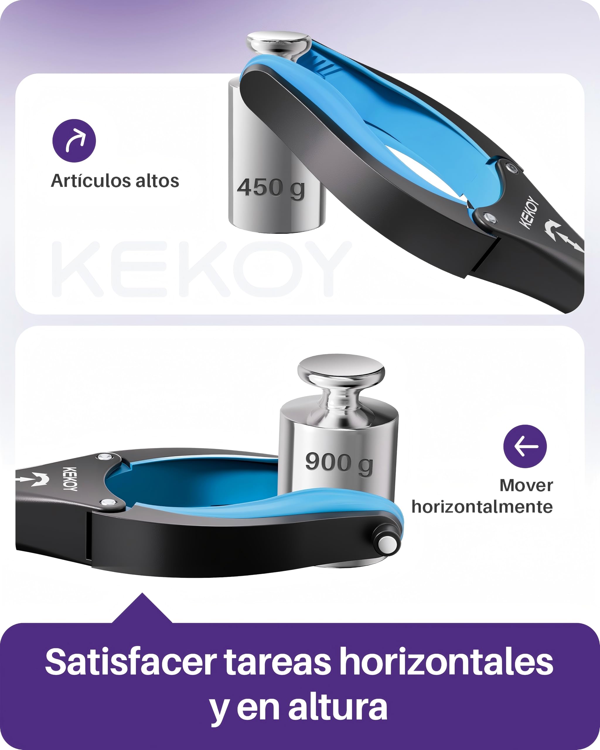 KEKOY Pinza Larga de 91 cm para Personas Mayores, Pinza Larga para Alcanzar Objetos Plegables con Pinza Antideslizante Rotatoria de 360°, Garra Extendida de 4" de Ancho con Imán (Azul,2 Piezas)