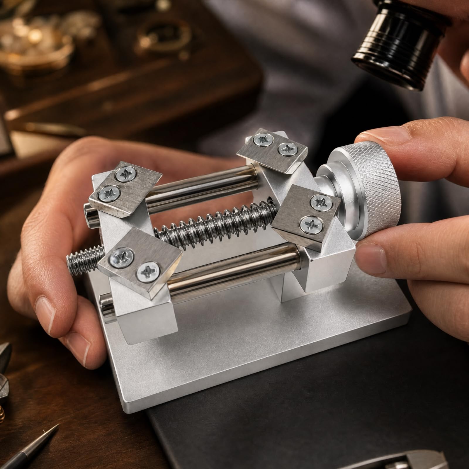 rockible Relojero con Cuatro Bloques jeción Table Herramienta Apertura Bisel Reloj Resisn para Relojeros Caseros, Plateado