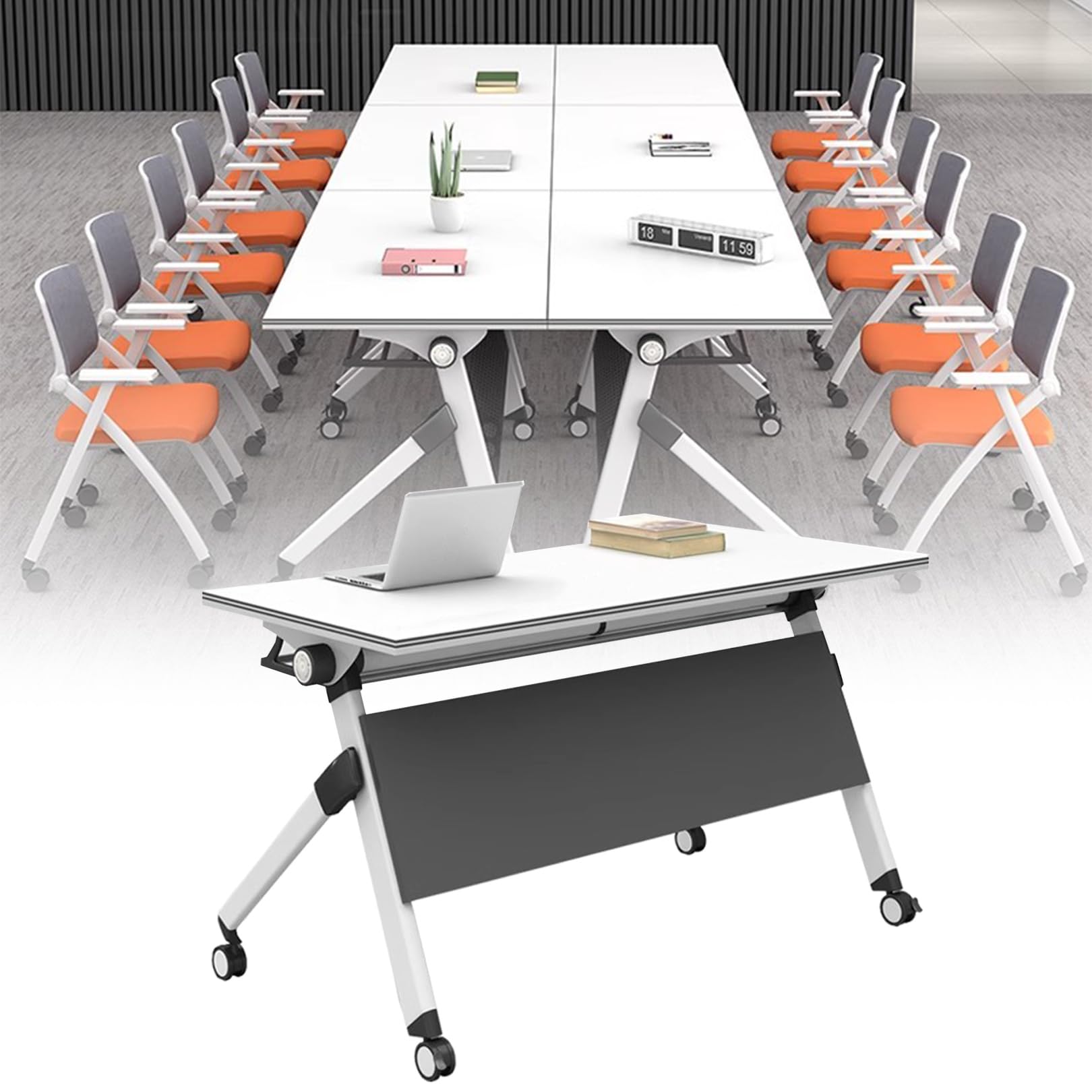 Set da scrivania pieghevole regolabile con rotelleTavolo da conferenza portatile per riunioni in ufficio e collaborazione di squadra, facile da usare e versatile