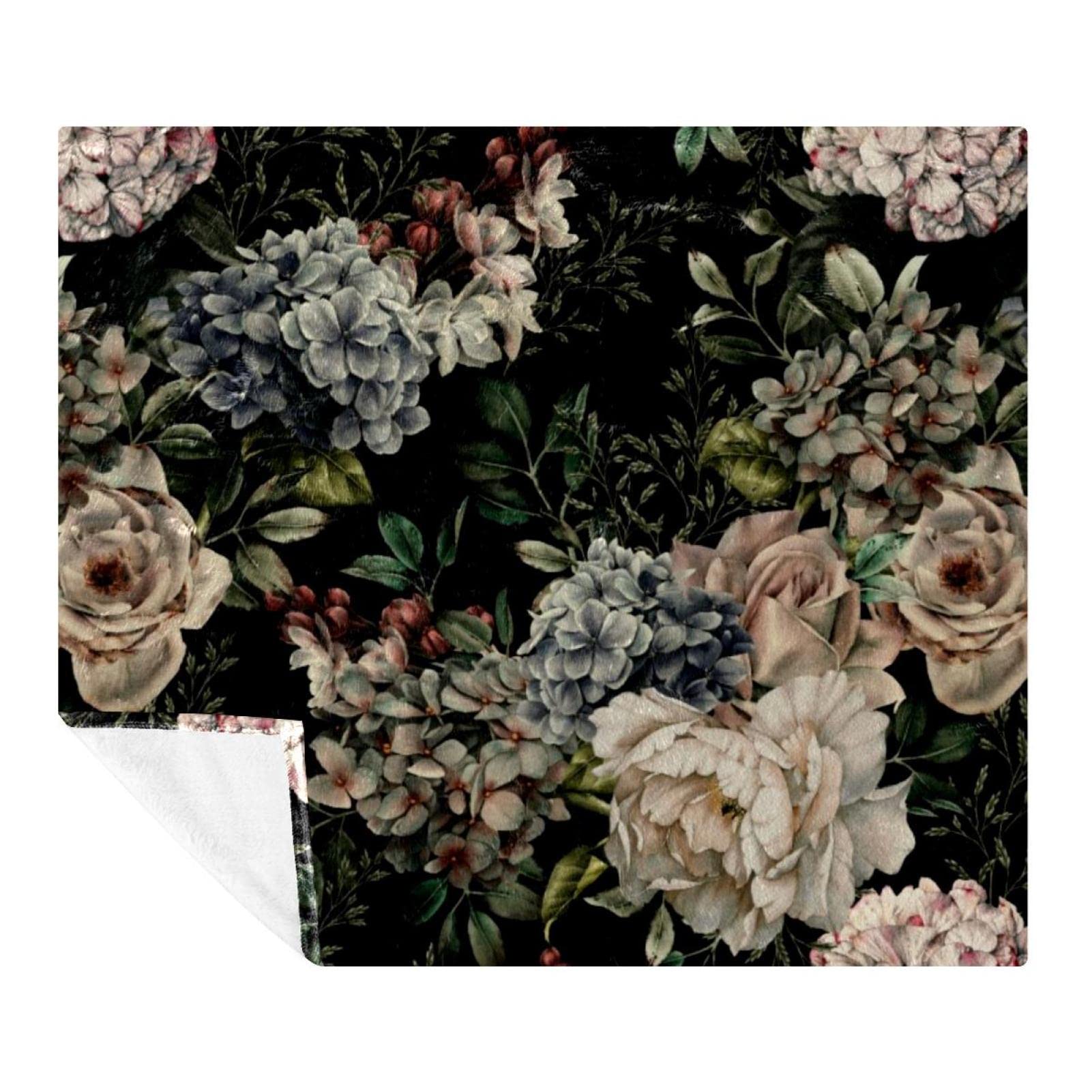 Couverture polaire douce Flowers on Dark anti-froid pour canapé et lit d'adulte ou d'enfant