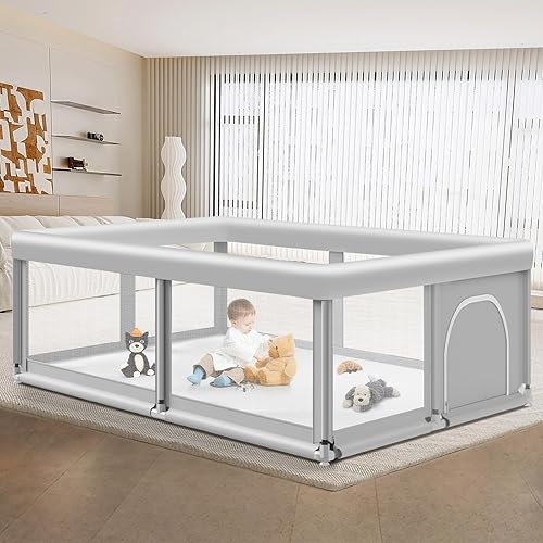 Corralito grande para bebés y niños pequeños, corralito de 74 x 50 pulgadas, patios grandes para bebés en interiores y exteriores, corralito de