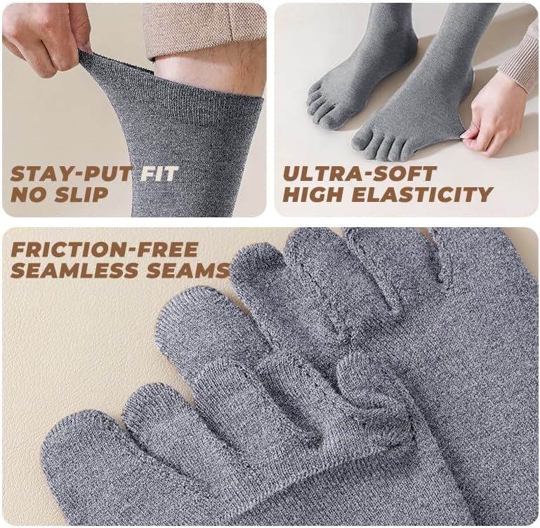 Merino Wool Toe Socks for Men and Women, Moisture Wicking Crew Five-Toe Socks with Breathable Mesh, 3 Pairs - Image 4