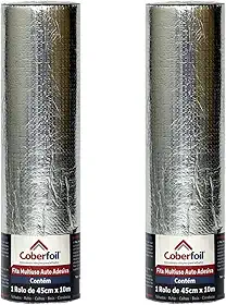 2 Manta Asfáltica Adesiva Multiuso Metalizada 45cmx10m Auto Colante Vedação para Telhados Calhas Rufos Alta Resistência e Durabilidade Vazamentos Vedação Refletiva Aluminizada Rolo Fita