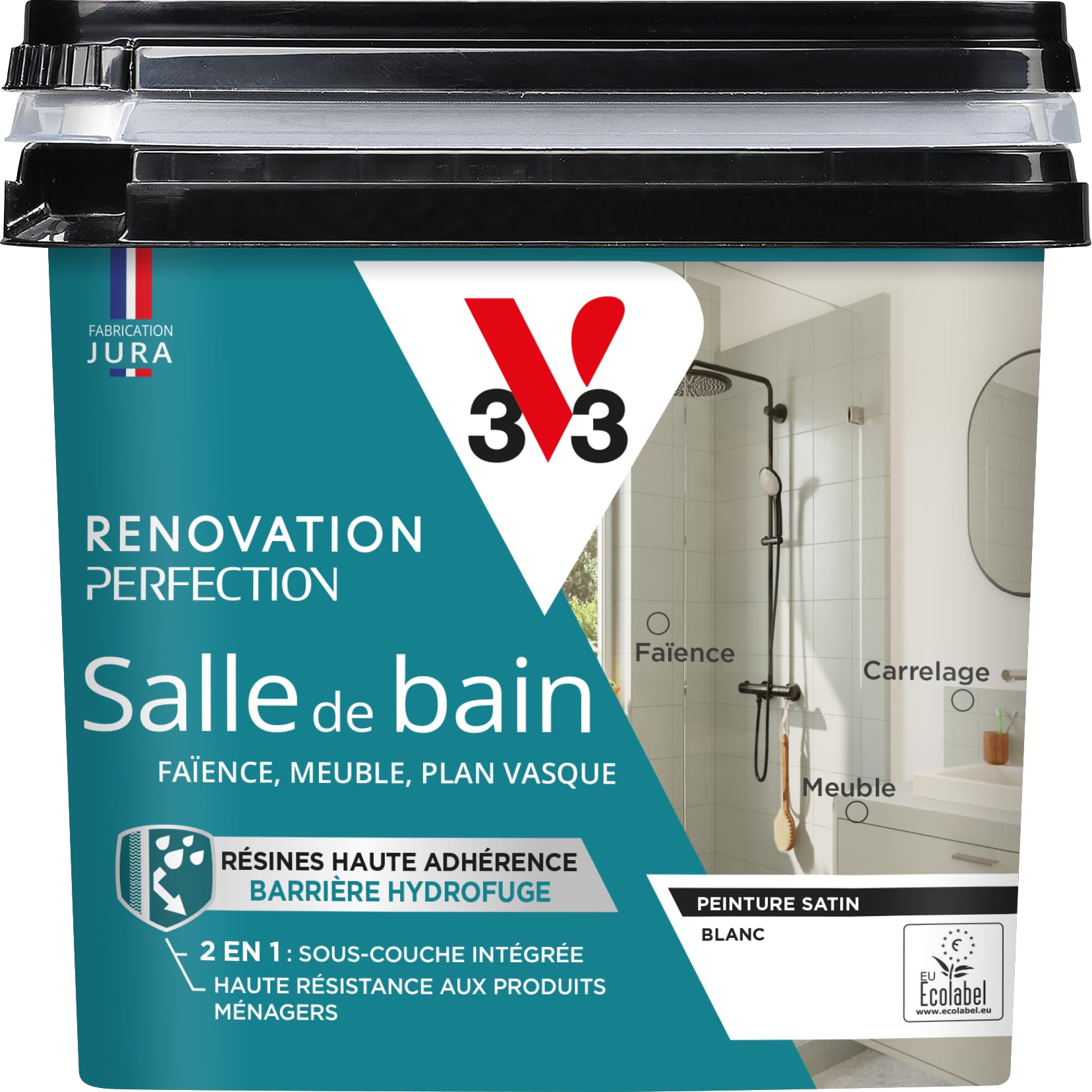 V33 Peinture Rénovation Perfection® Salle de Bain Blanc Satin 750ml