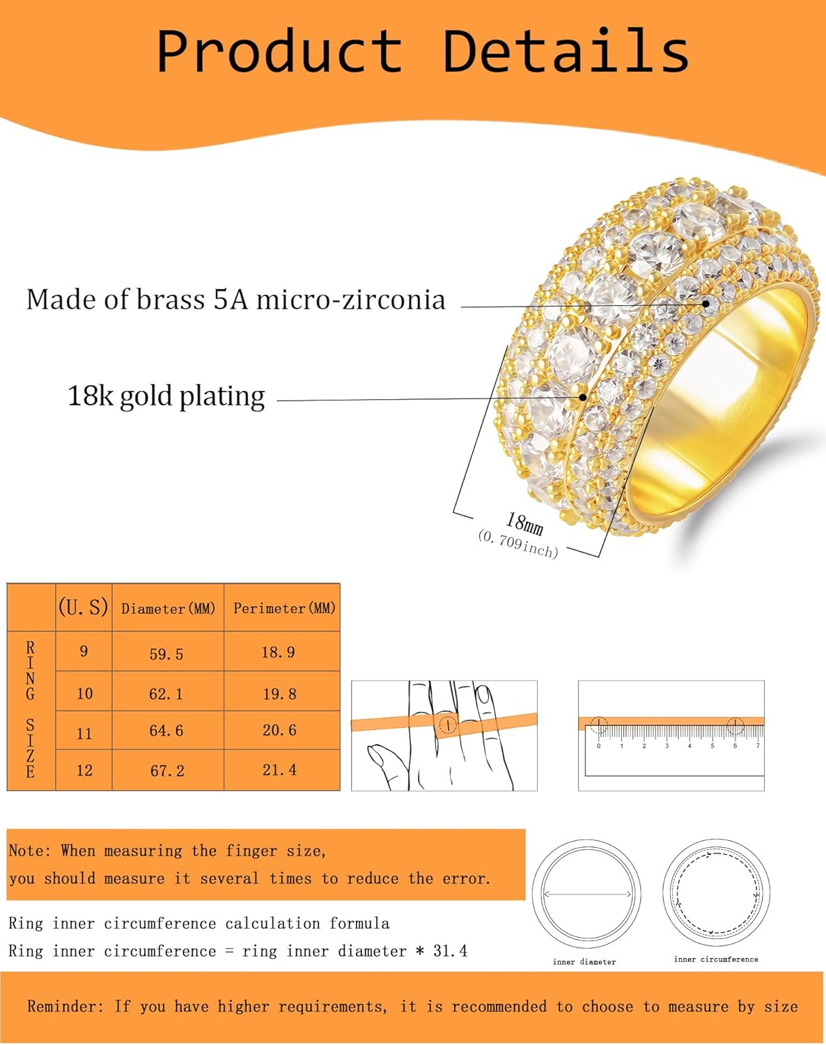 Bling Halo Stacking Ring for Men Women - 18k Gold Plated Stackable Cubic Zirconia Band - Created Diamond Iced Out Hip Hop Jewelry Gifts - Image 6