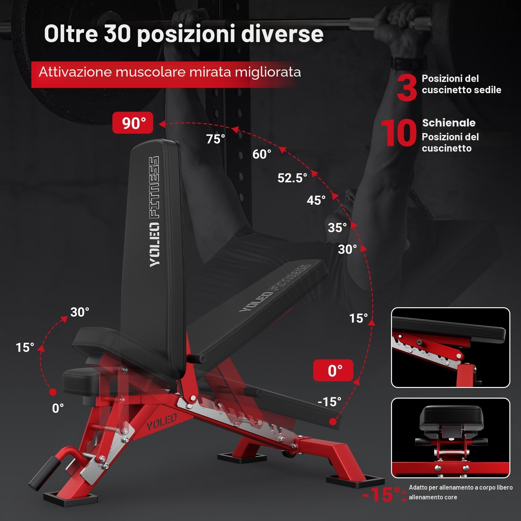 YOLEO Panca pieghevole da 1000 kg, multifunzione, con supporto per schiena e testa e colonna vertebrale, allenamento fitness, panca inclinata