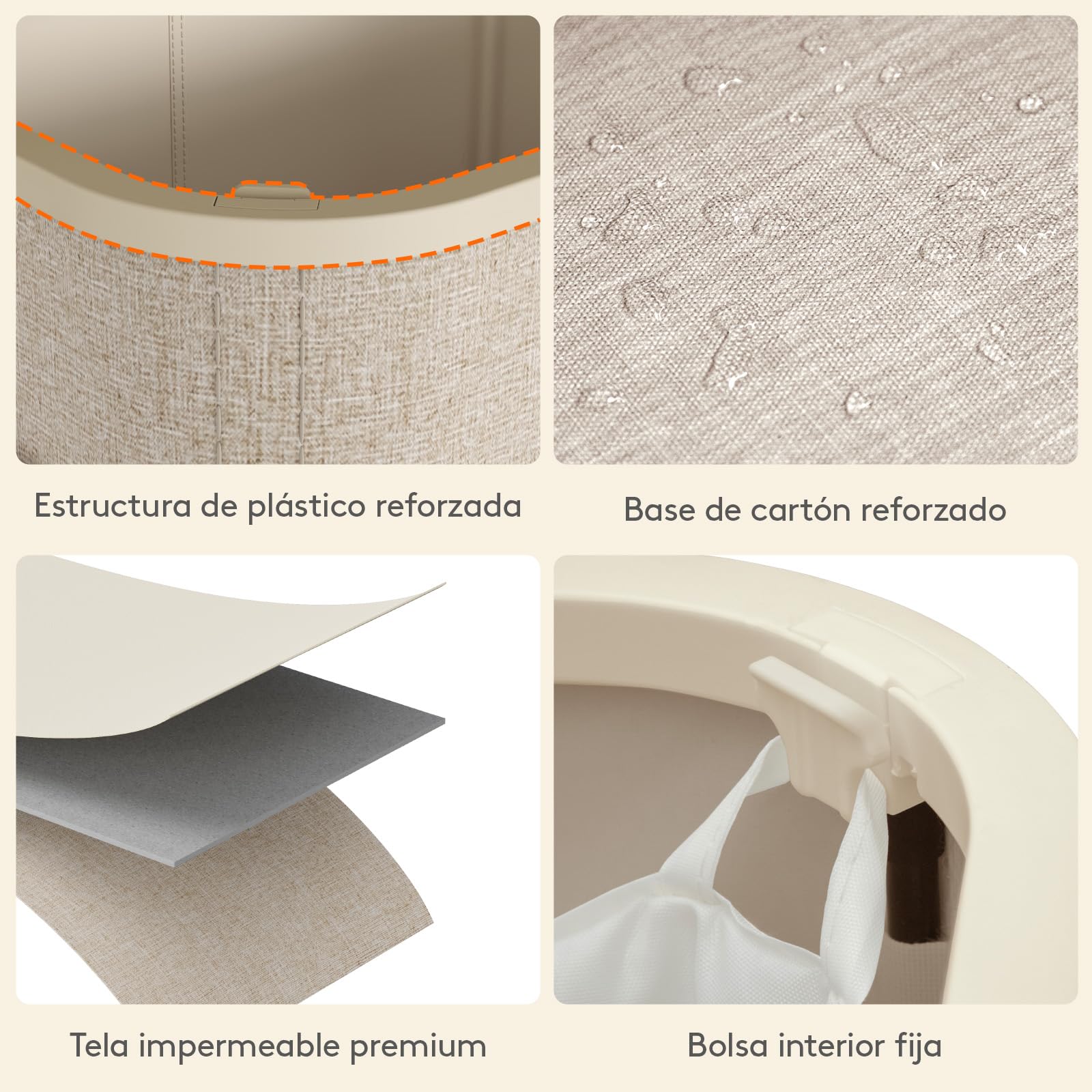Lifewit Cesto Ropa Sucia con Tapa y Ruedas, Cubo Ropa Sucia Plegable con Bolsa Extraíble, Laundry Basket para Dormitorio, Baño y Lavadero, 105L, Beige