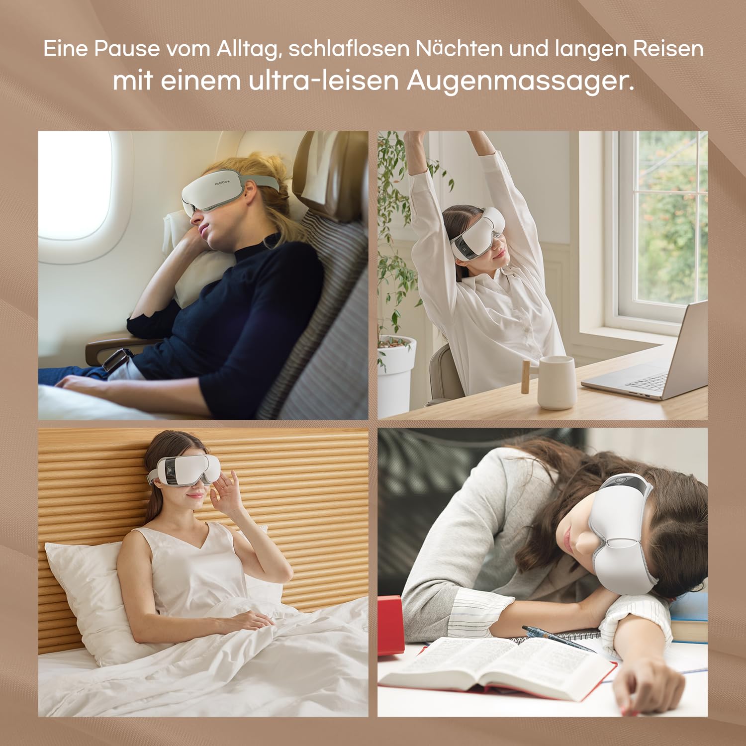 HuBDIC HubiCare Ultra Leise mit Doppel-Pad Augenmassagegerät, unter 28dB Wärme- und Kühltherapie, Luftkompressions-Augenpflegegerät für trockene Augen, Augenbelastung und Migräne-Linderung