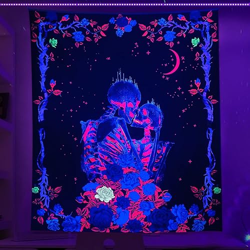 Tapiz de luz negra para dormitorio tríptico estético sol ardiente y luna colorido tapiz hippie de pared con mandala bohemio con luz negra para