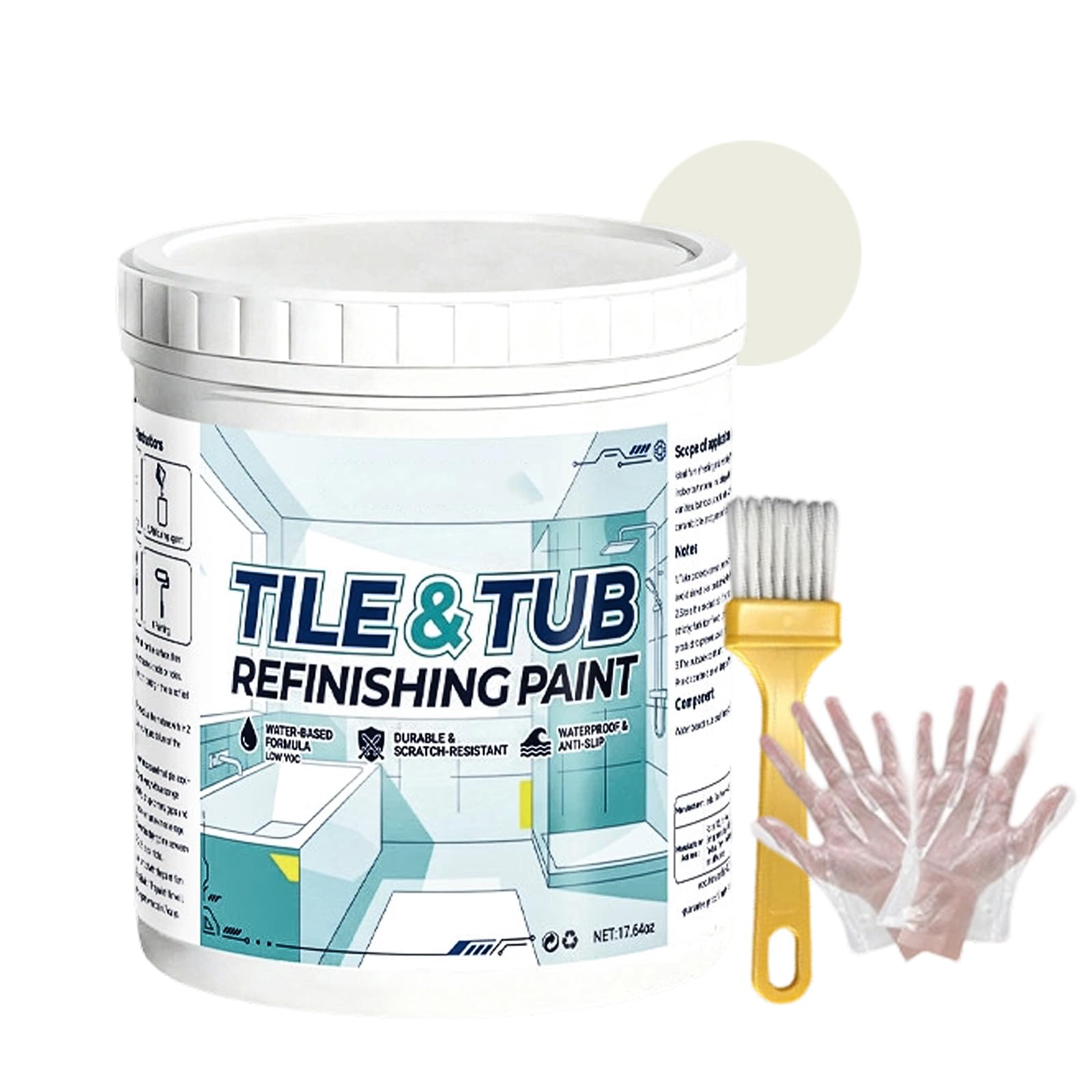 Genérico Kit premium de pintura para renovar azulejos y bañeras, Premium Tile & Tub Refinishing Paint Kit, fácil de usar para renovar bañeras y azulejos blancos con herramientas (beige,500g)