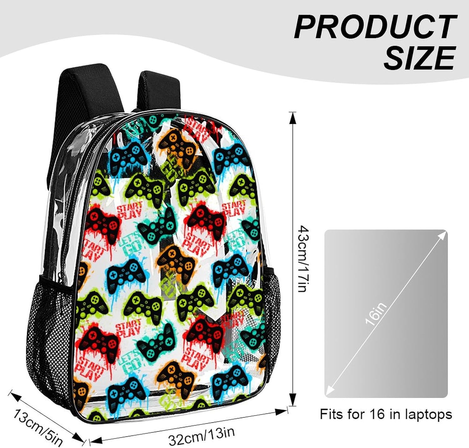 Game Machine Style Clear Backpack See Through Boys Backpacks for School, Transparent Backpack for College Workplace, Waterproof Heavy Clear Book Bag, Back to School Gift - Image 2