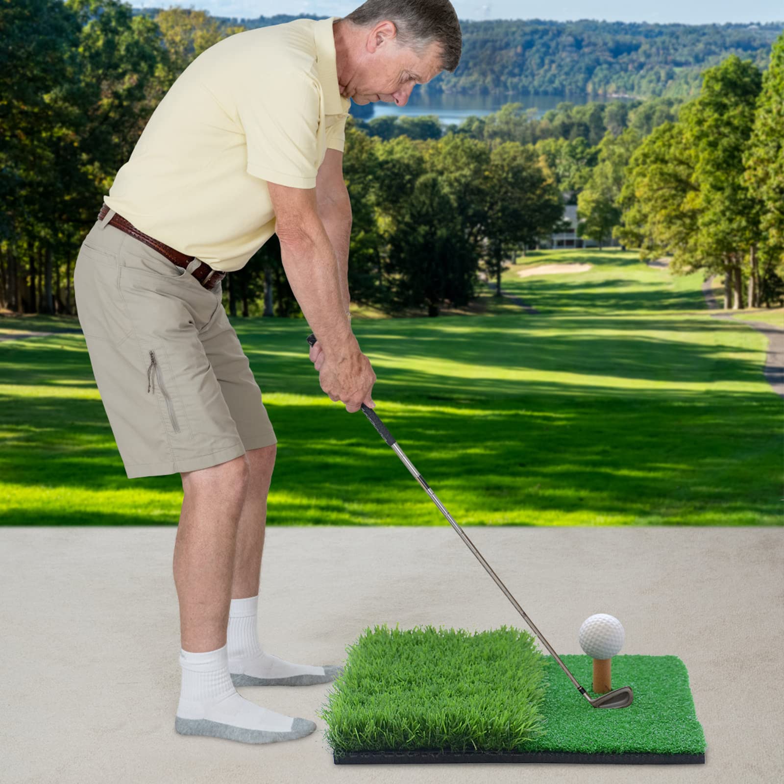 Esterilla de golf de 30 x 30 cm, alfombrilla de golf para interior y exterior, portátil, incluye para entrenamiento de putting (hierba larga y corta)