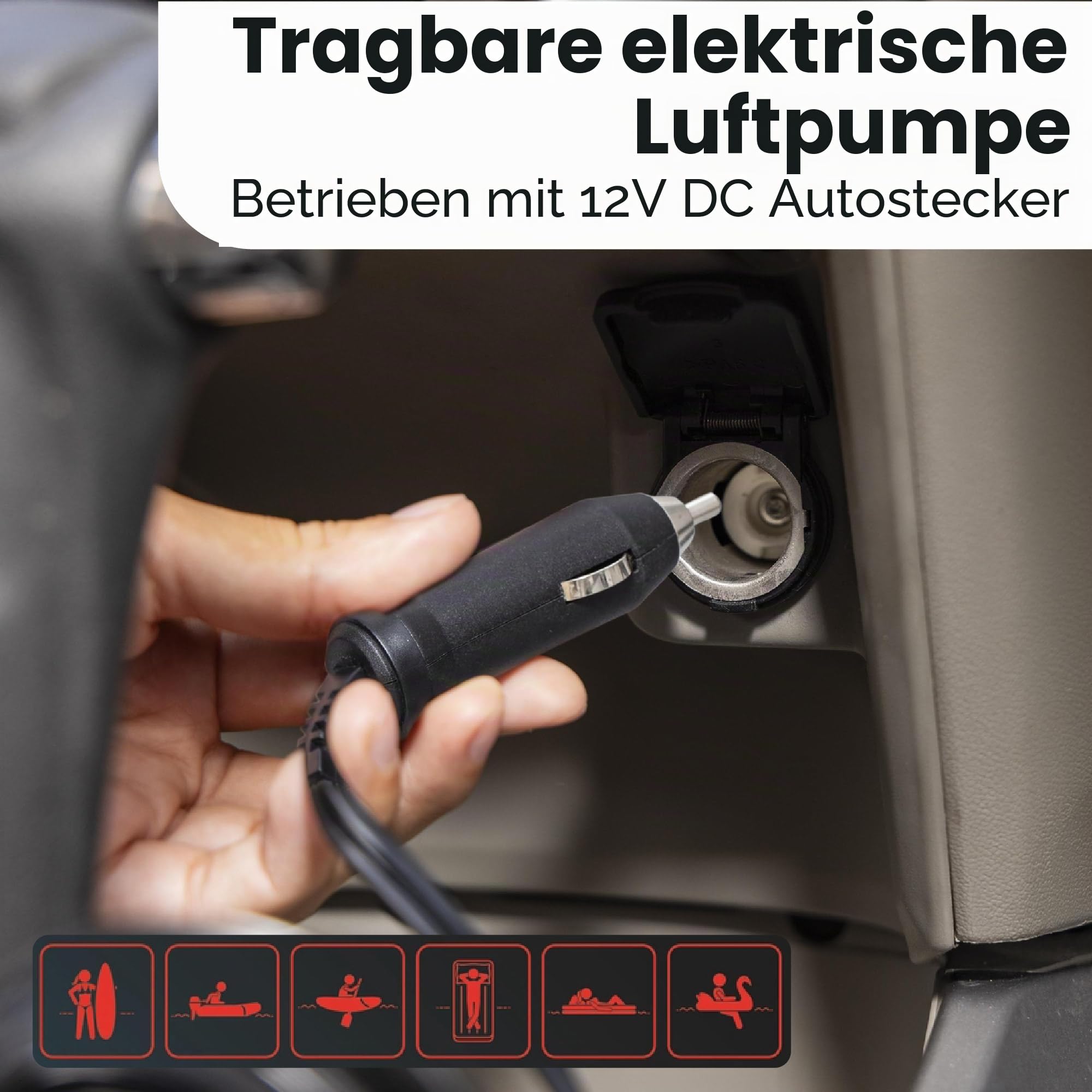 Bestway Powergrip Hochdruck-Elektropumpe 20 PSI – Elektrische 12V SUP Pumpe für Stand Up Paddle Boards, Schlauchboote & Luftmatratzen, Autoanschluss, 250 l/min