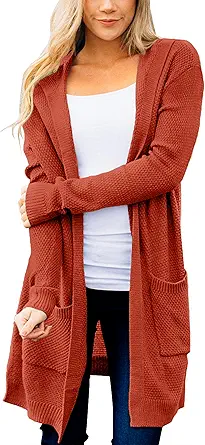 MEROKEETY Women's 2023 Long Sleeve Open Front Hoodie Knit Sweater Cardigan Outwear