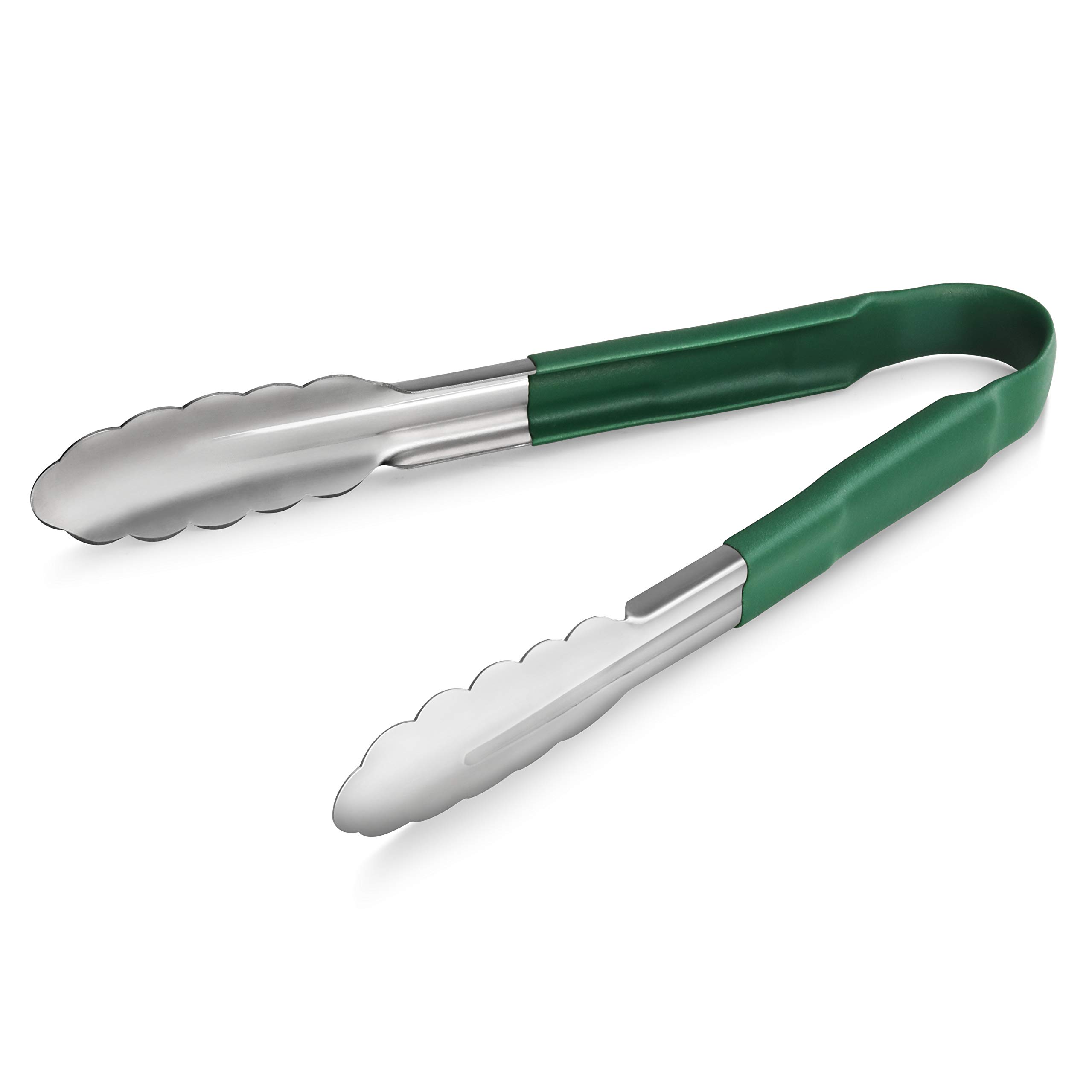 New Star Foodservice 35865 9-Inch Utility Spring Tongs, Stainless Steel, Vinyl Coated, Set of 12, Green