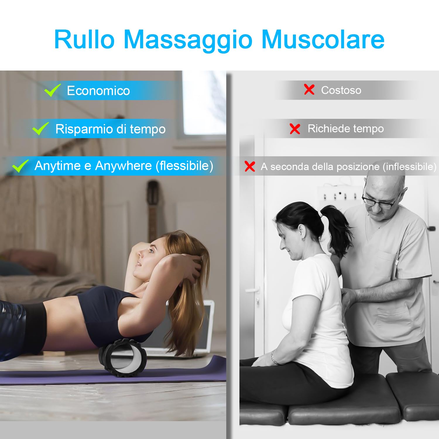 Foam Roller, Vylaier Rullo Massaggio Muscolare per Yoga, Pilates, Stretching, Roller Pilates Massaggio Gambe, Schiena e Braccia, essenziale per rilasciare le tensioni muscolari - 33x14cm