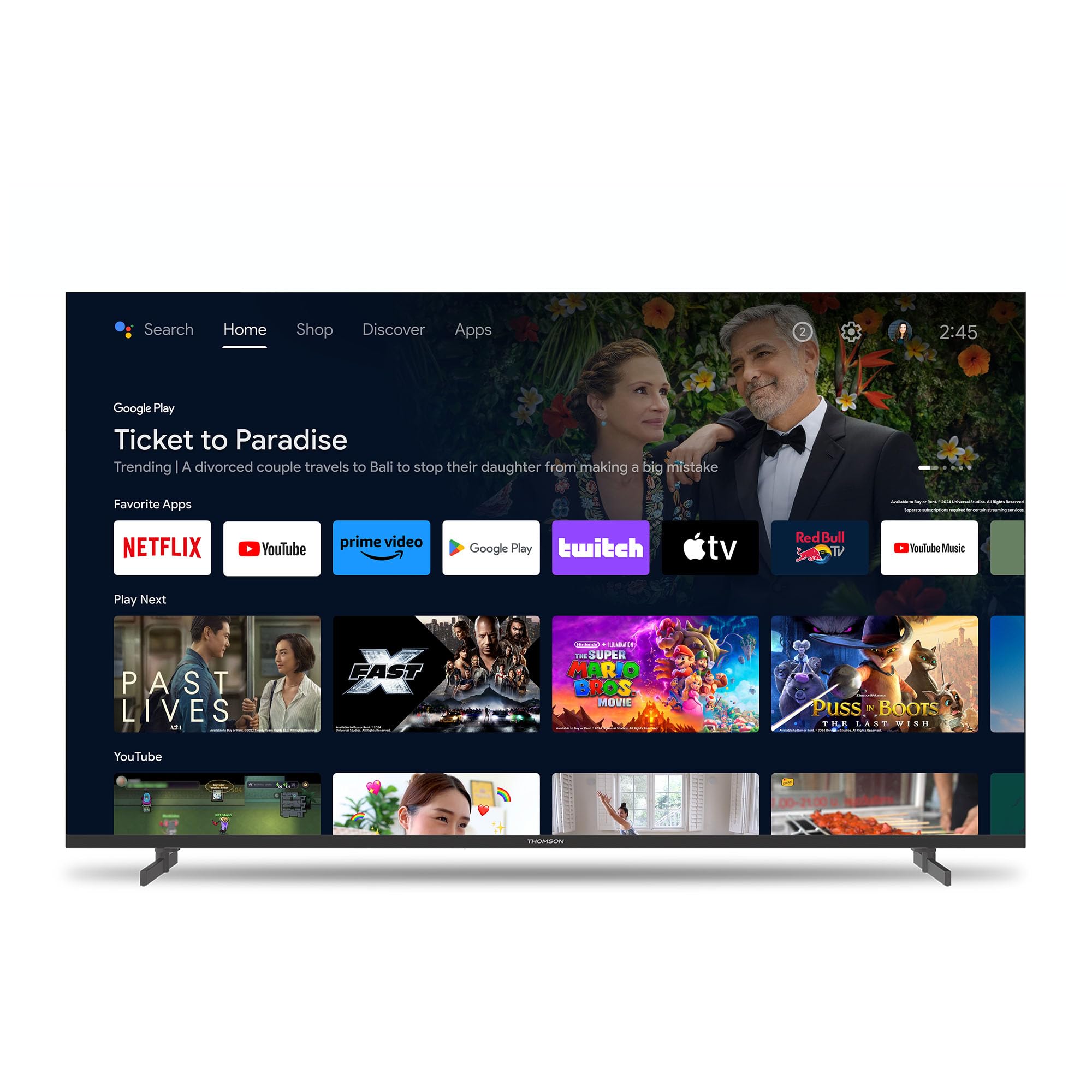 THOMSON 55 Pulgadas (139 cm) QLED Smart Android TV, Google Assistant, Wi-Fi, Dolby Digital, Bluetooth, Triple-Tuner (Cable/Satélite/Antena), HDMI, Ci+, A+ Panel – 55QA2S13