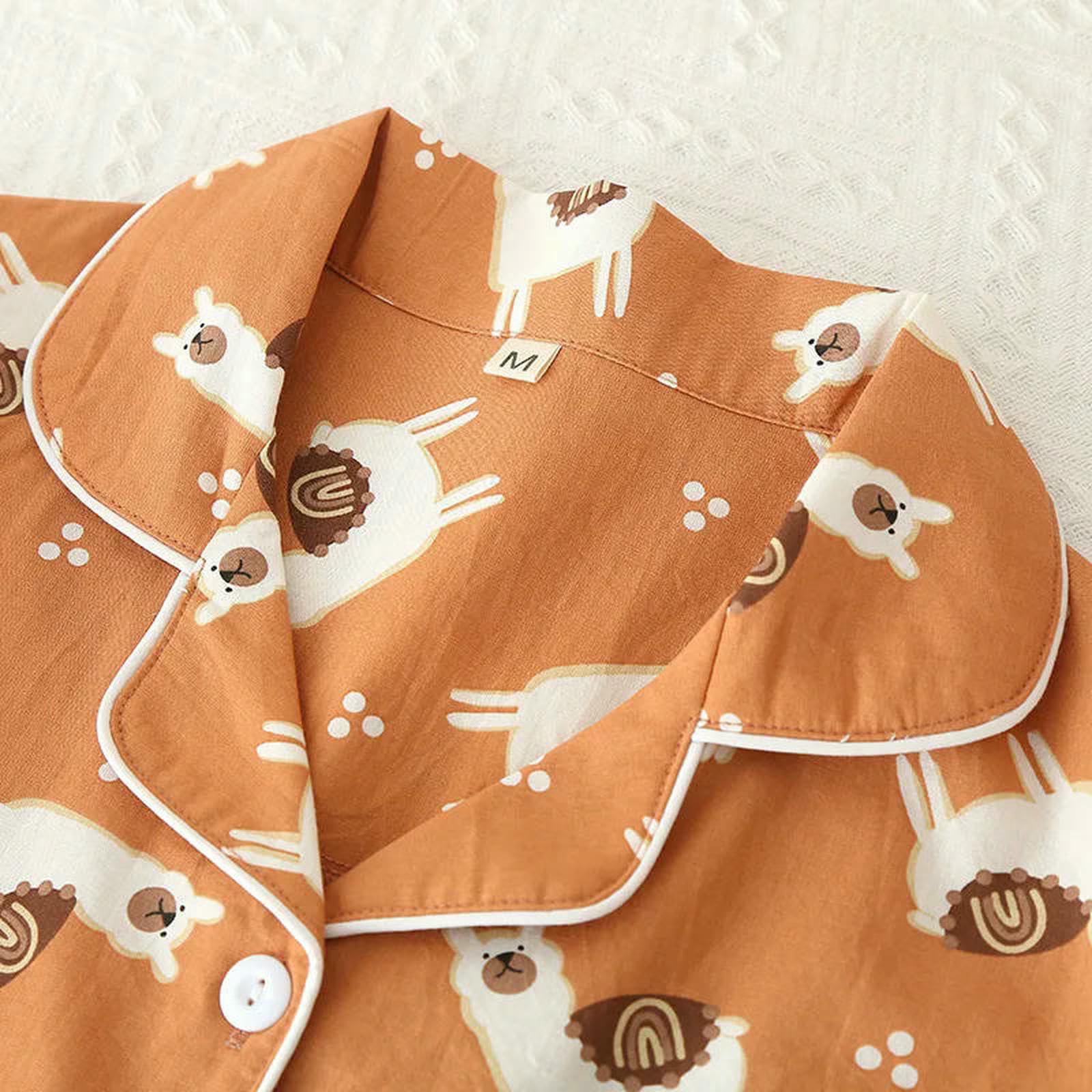 Pigiama Estivo in Cotone A Tre Pezzi per Donna Top Maniche Corte Pantaloncini Pantaloni Abito da Servizio Casa Allentato Carino-Verde-l