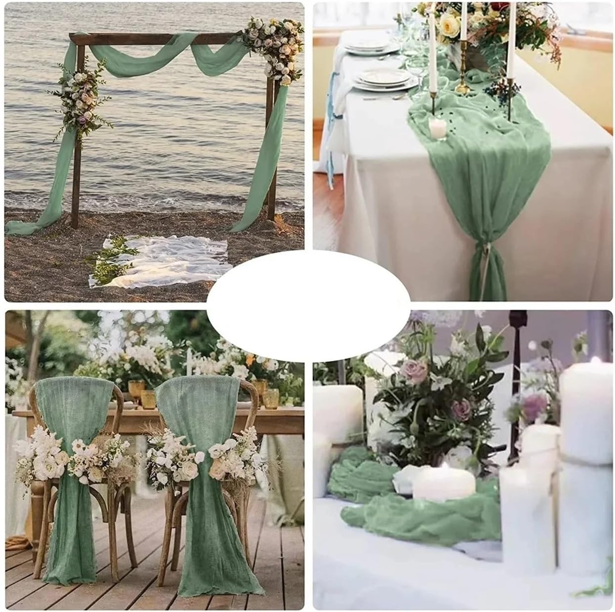 Table Runner for Home Decor 6PCS 90*180CM/300CM Cheese Cloth Gauze Table Runner Rustic Wedding Decor Runners(Color 9,90x300cm)