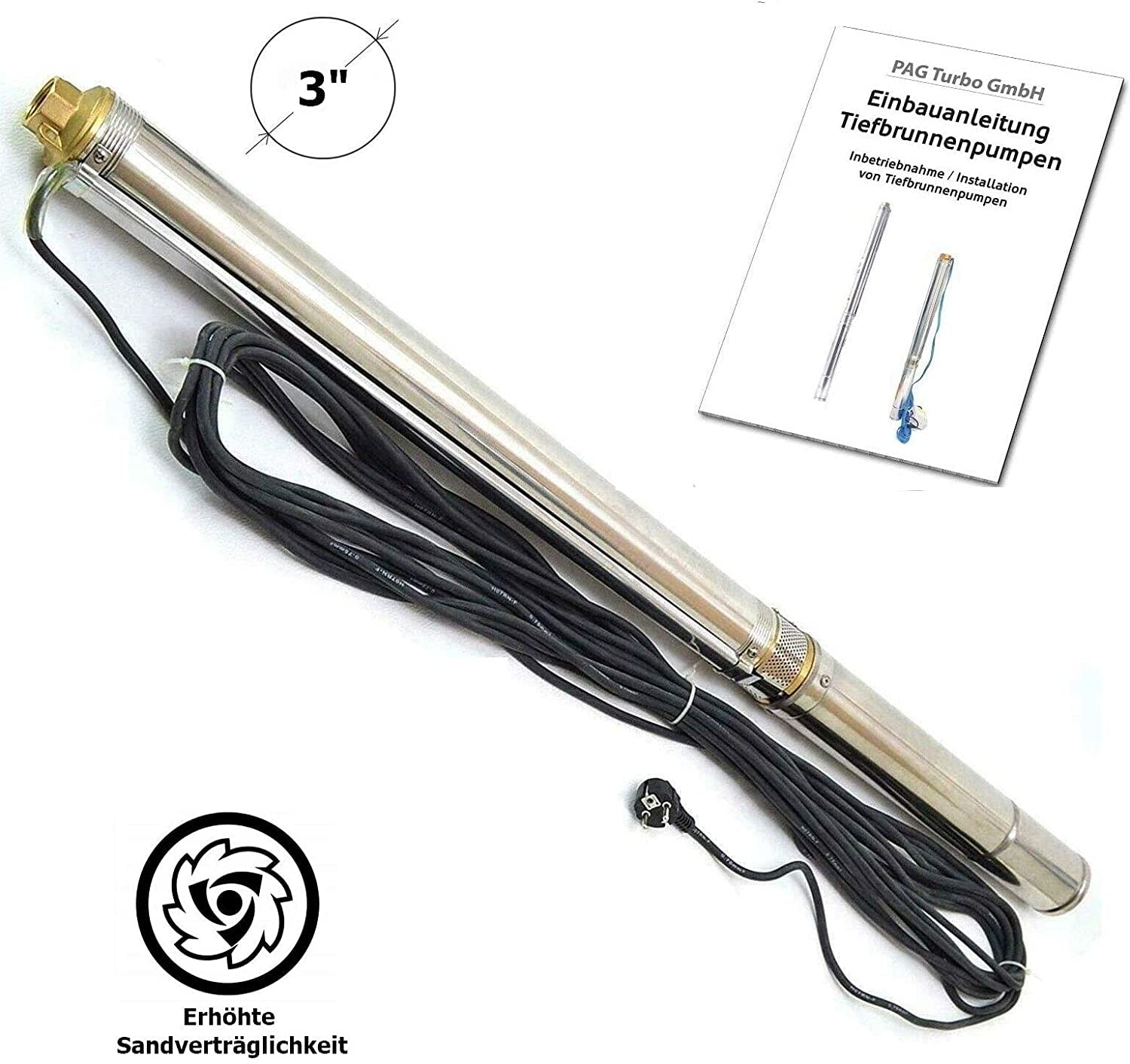 Hochwertige 3" TI15 Tiefbrunnenpumpe 2700l/h 6,1bar Sandverträglich bis 5%