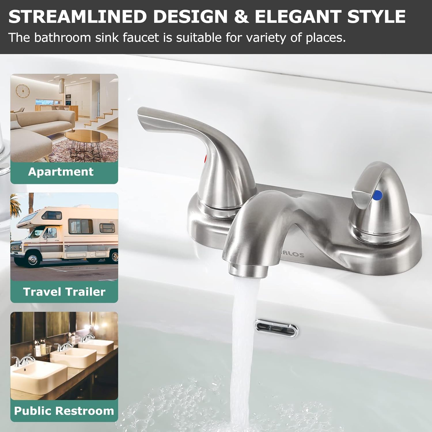 PARLOS Two-Handle Bathroom Sink Faucet with Metal Drain Assembly and Supply Hose, Lead-Free cUPC,Brushed Nickel,13622