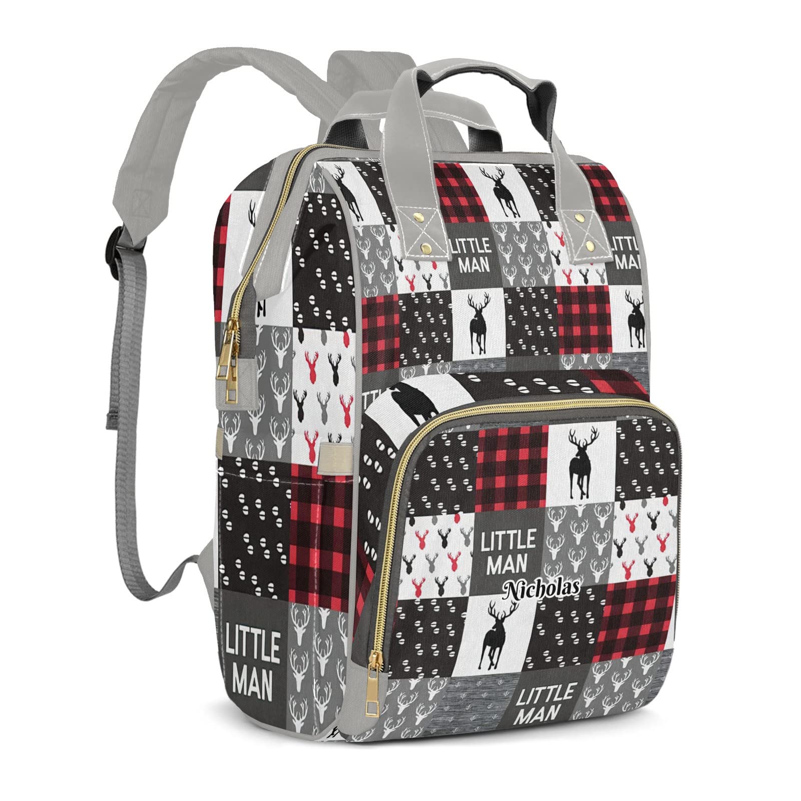 XIUCOO Personalized Deer Pattern Forest Diaper Bag Backpack with Name Custom Nappy Mommy Bags for Baby Girl Boy Gifts