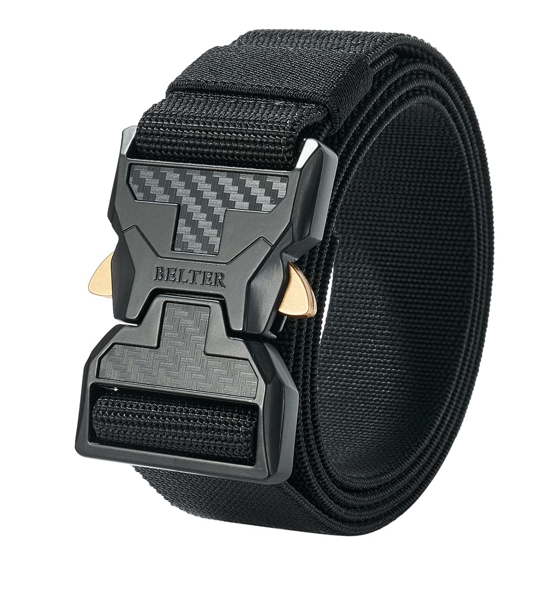 BELTER Men's Tactical Belt 1.5" Elastic Stretch Quick Release Military Work Hiking Belt (For 44"-47" Waist, Black)