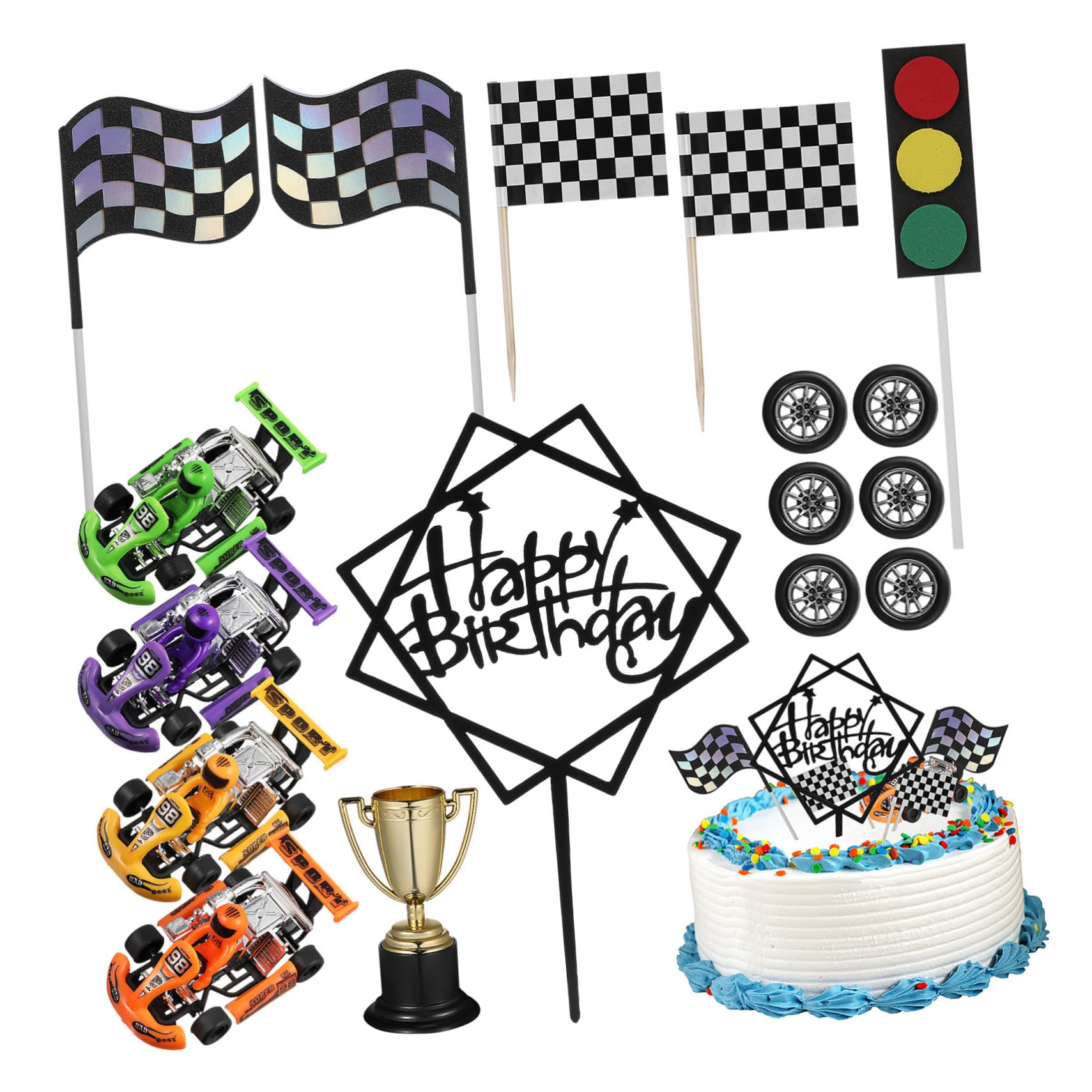 Decorazioni Torta Auto Compleanno Bambini 23 Pezzi in Carta