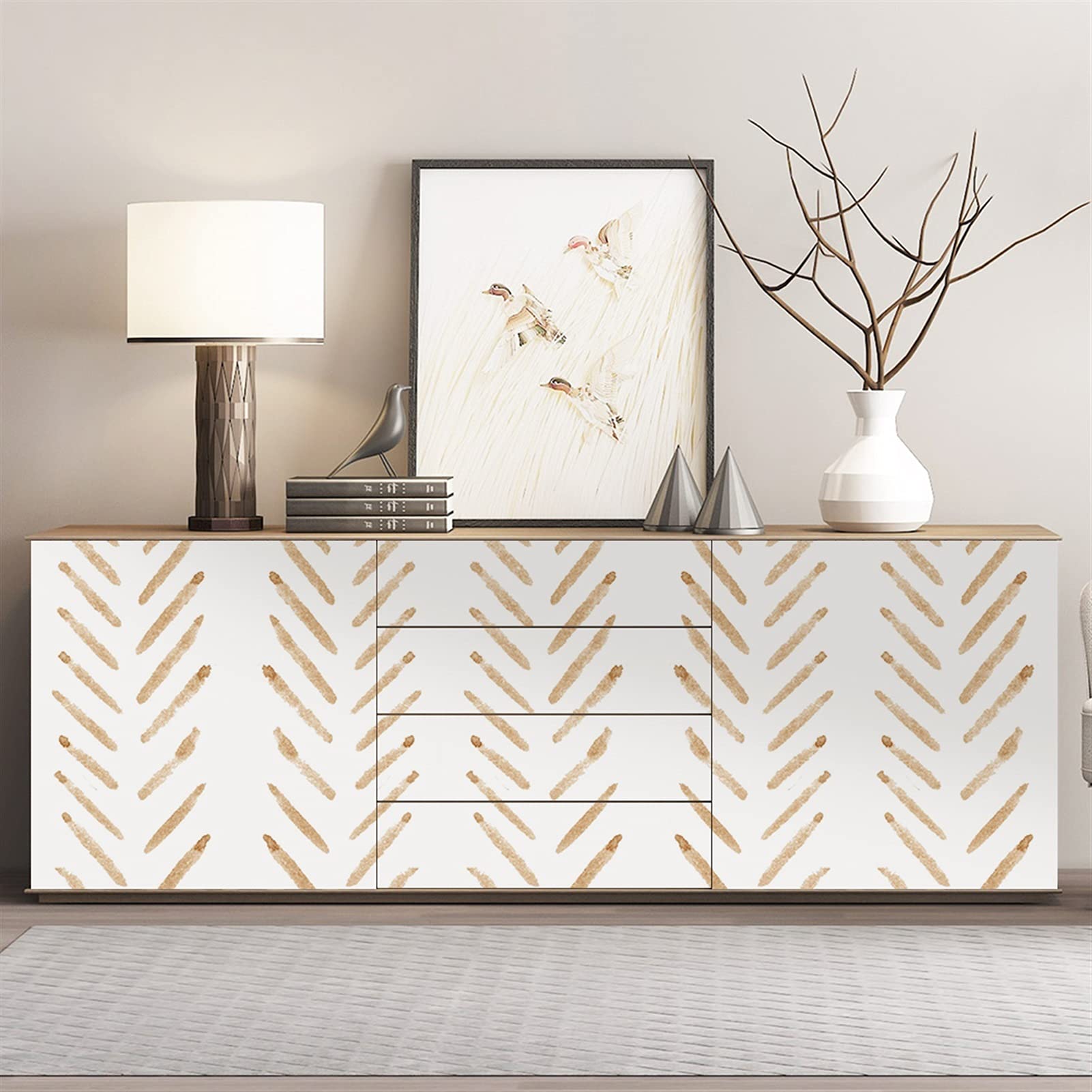 Pegatinas de Pared Pegatinas de pared de vinilo Pintura a mano Herringbone Lines Peel and Stick Wallpaper Wallpaper autoadhesivo Baño para la decoración de la pared del hogar Adhesivos Pared